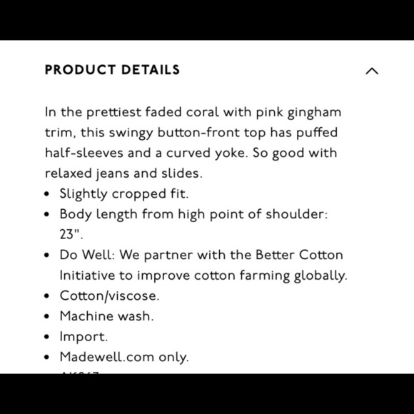 New Madewell Gingham Trimmed Yoke Top - Picture 5 of 5